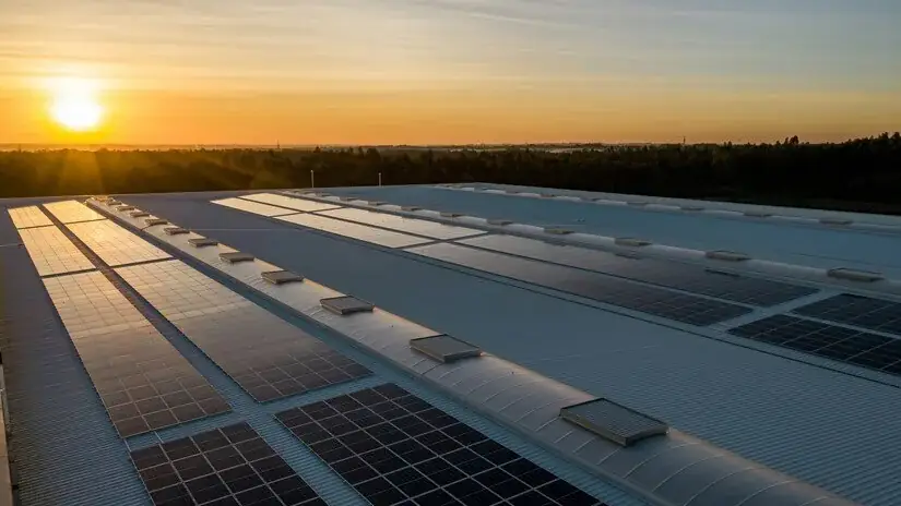 Painéis solares em cobertura de empresa